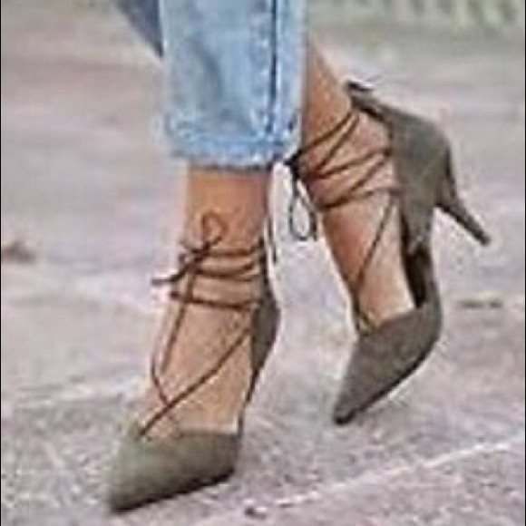 New ZARA ARMY OLIVE GREEN LACE UP HEELS PUMPS 6 26 - Picture 6 of 6